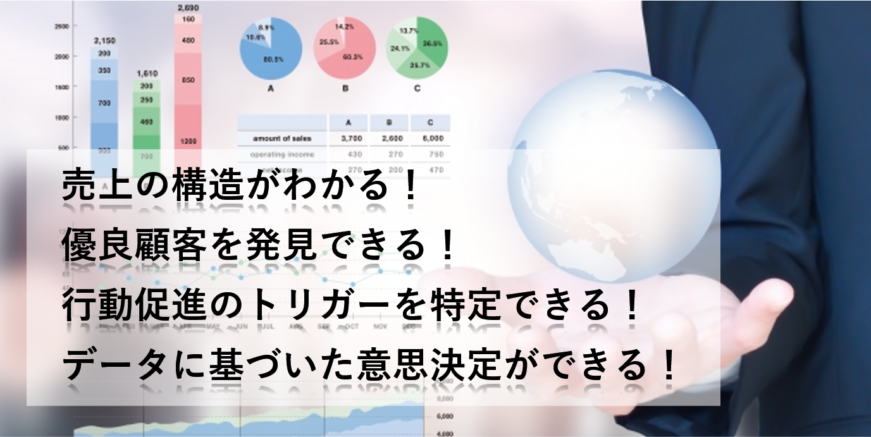 顧客・行動・購買データ分析により、売上の構造がわかる。優良顧客を発見できる。行動促進のトリガーが特定できる。データに基づいた意思決定ができる。